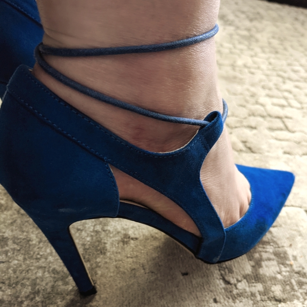 Diba Lace-up Blue Suede Heels